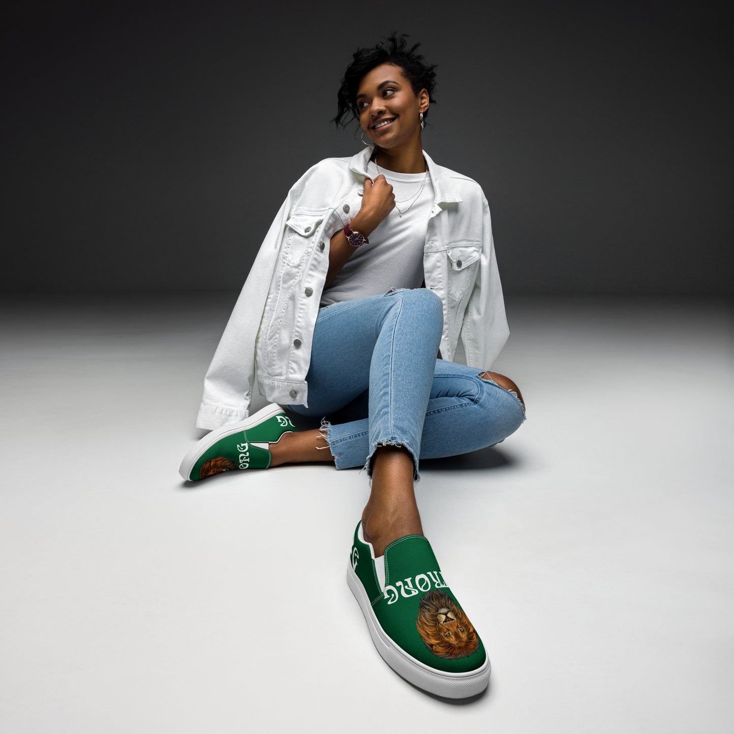 “STRONG”Green Women’s Slip-On Canvas Shoes W/White Font