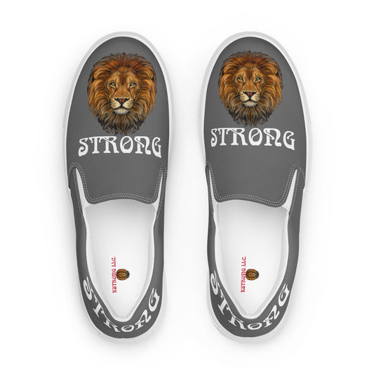 “STRONG”Grey Women’s Slip-On Canvas Shoes W/White Font