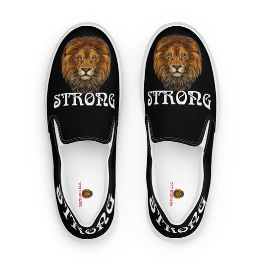 “STRONG”Black Women’s Slip-On Canvas Shoes W/White Font