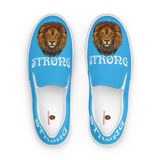 “STRONG”SkyBlue Women’s Slip-On Canvas Shoes W/White Font