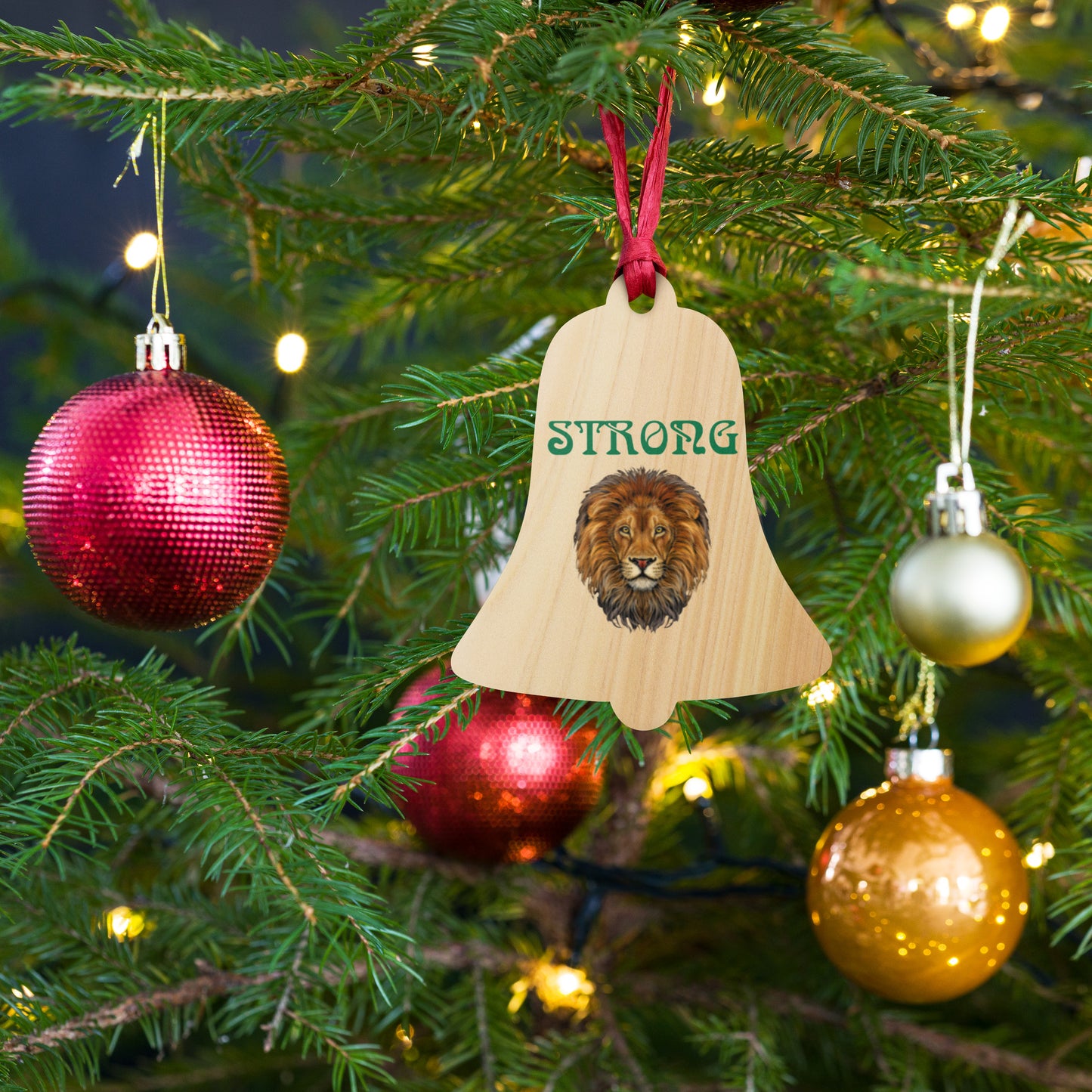 “STRONG”Wooden Ornaments W/Green Font