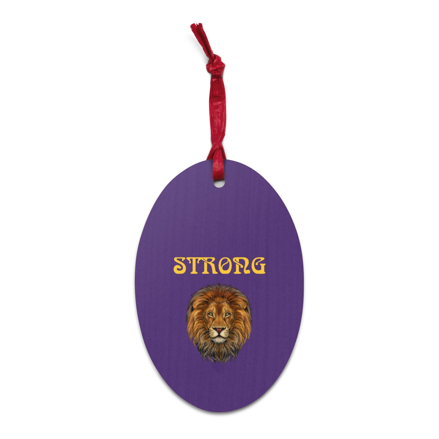 “STRONG”Purple Wooden Ornaments W/Yellow Font