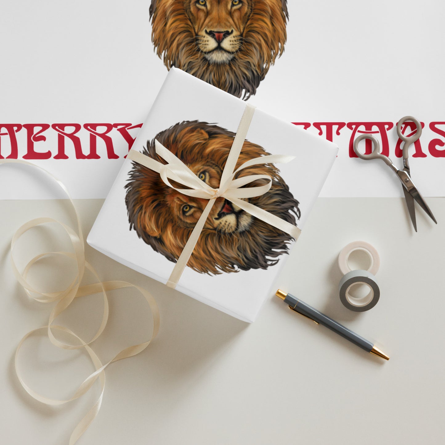 “STRONG”White Christmas Wrapping Paper Sheets W/Red Font