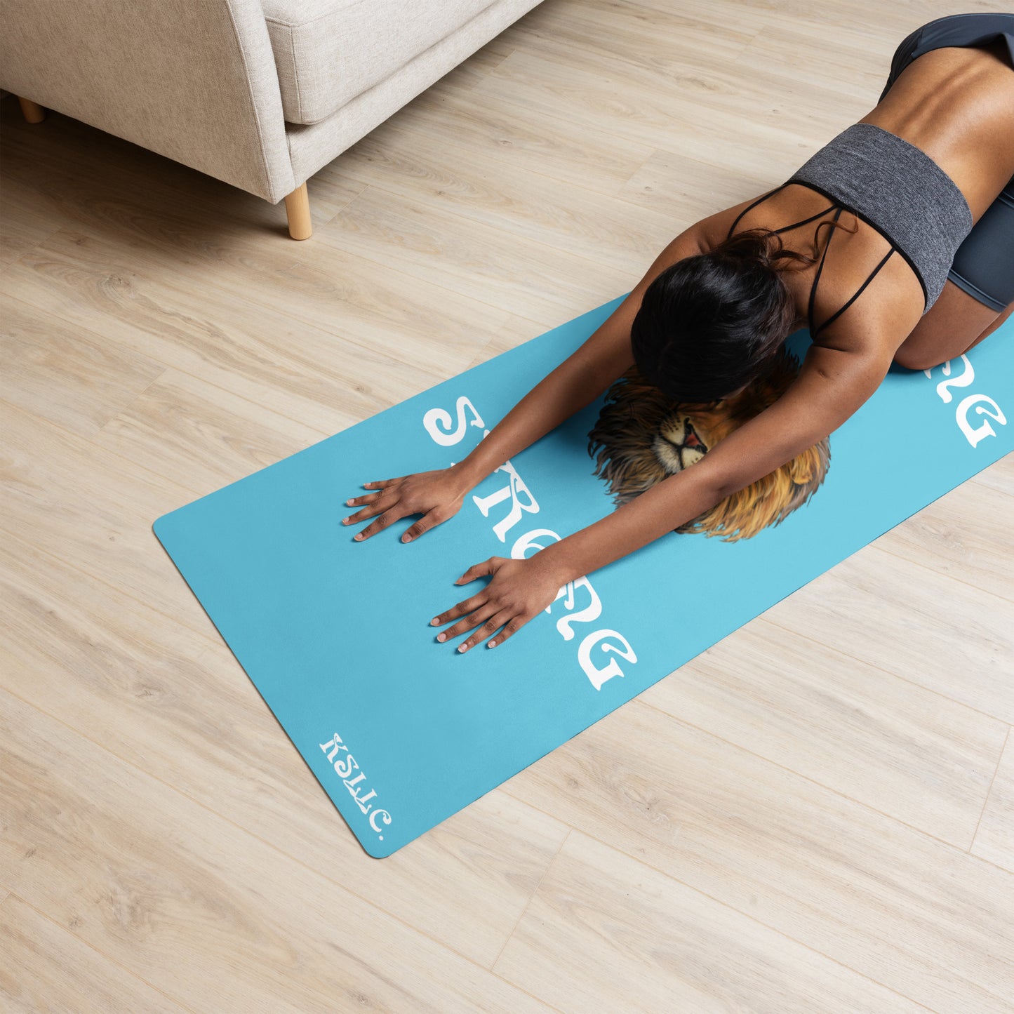 “STRONG”SkyBlue Yoga Mat W/White Font