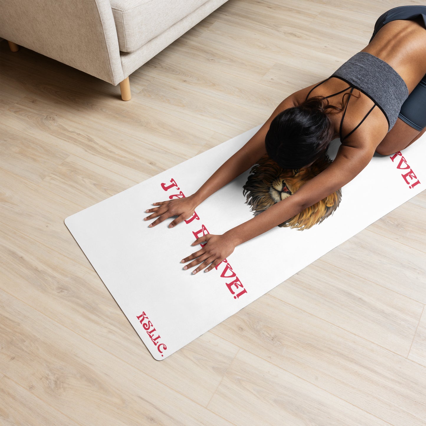 “I’AM BRAVE!”White Yoga Mat W/Red Font