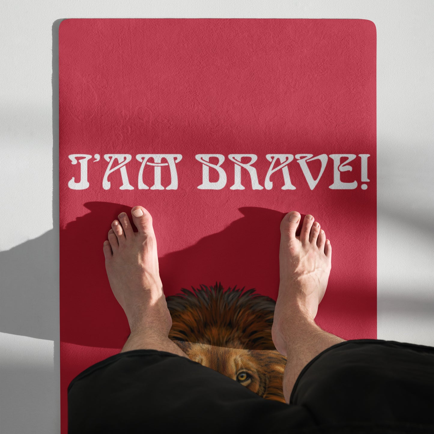 “I’AM BRAVE!”Red Yoga Mat W/White Font