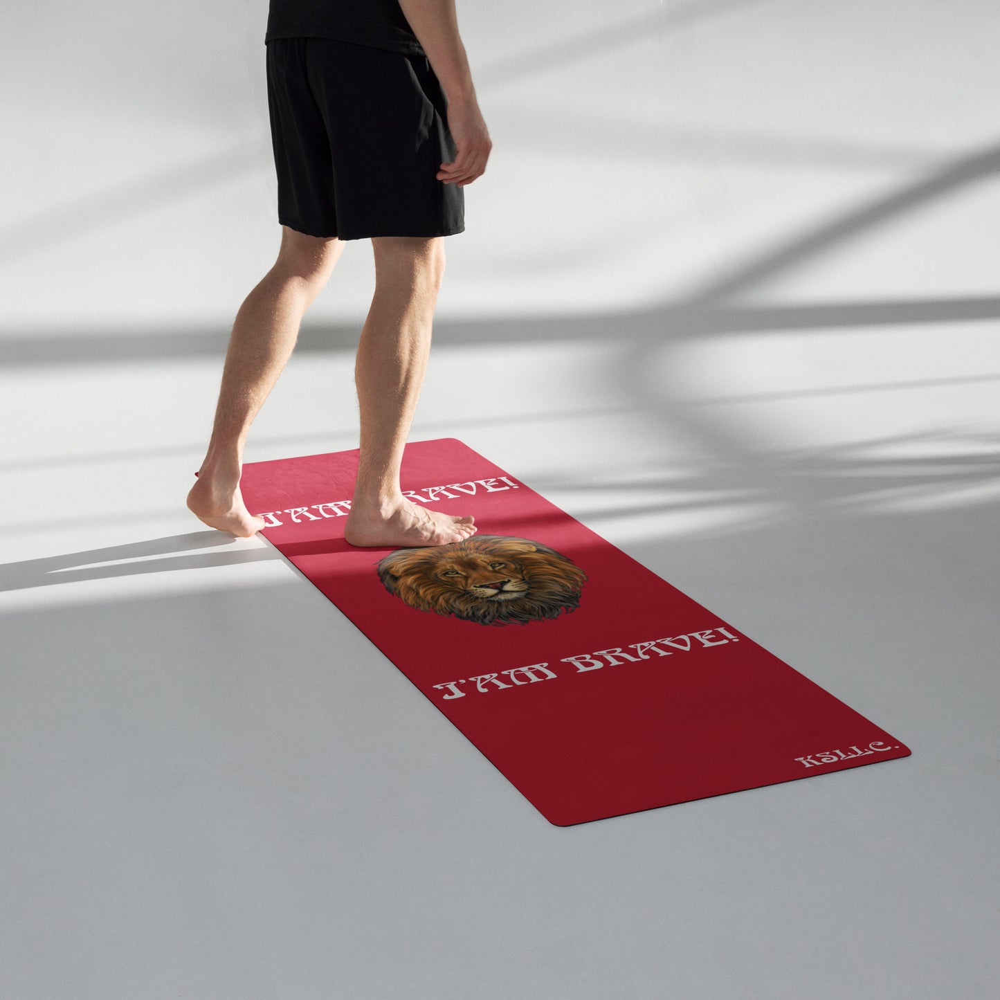 “I’AM BRAVE!”Red Yoga Mat W/White Font