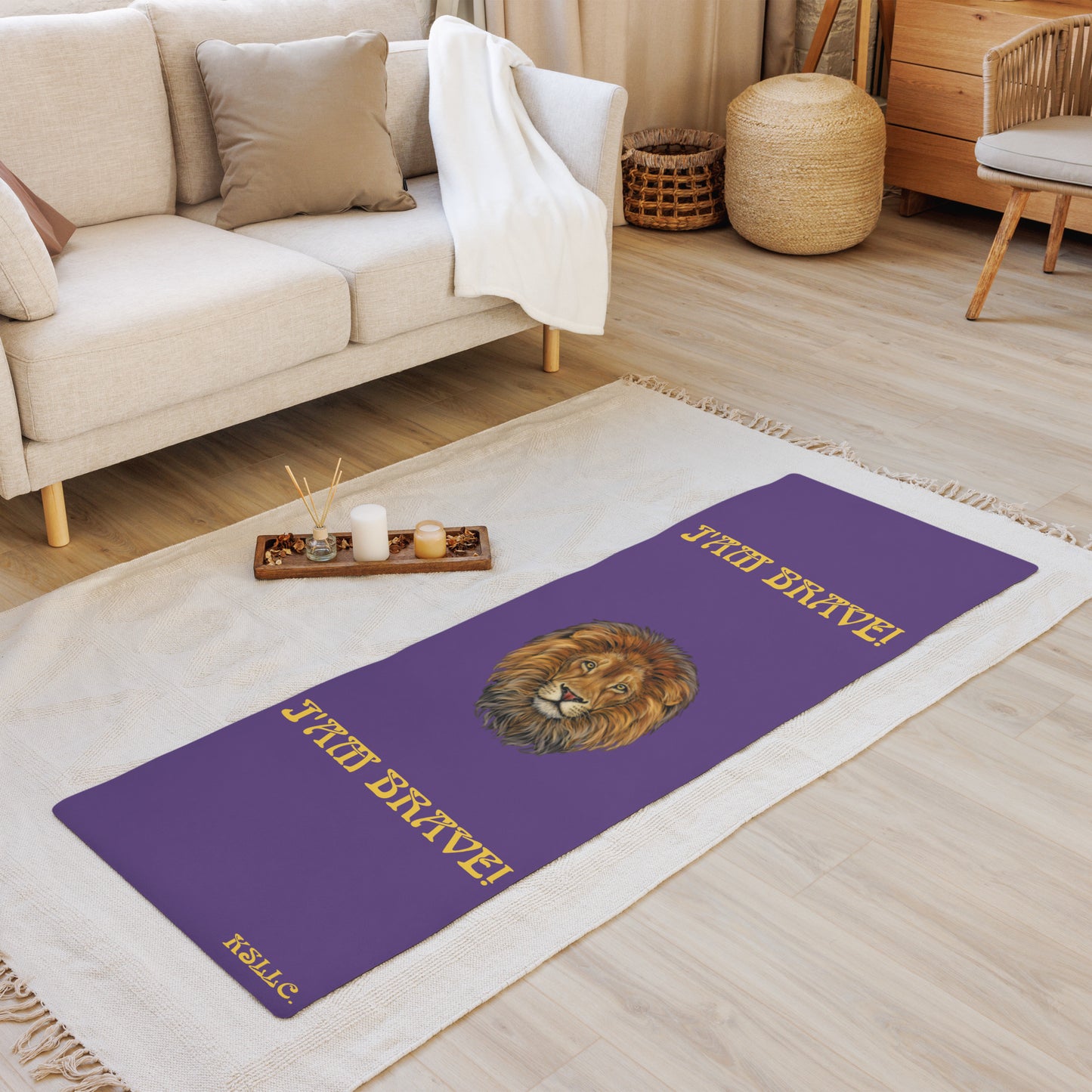 “I’AM BRAVE!”Purple Yoga Mat W/Yellow Font