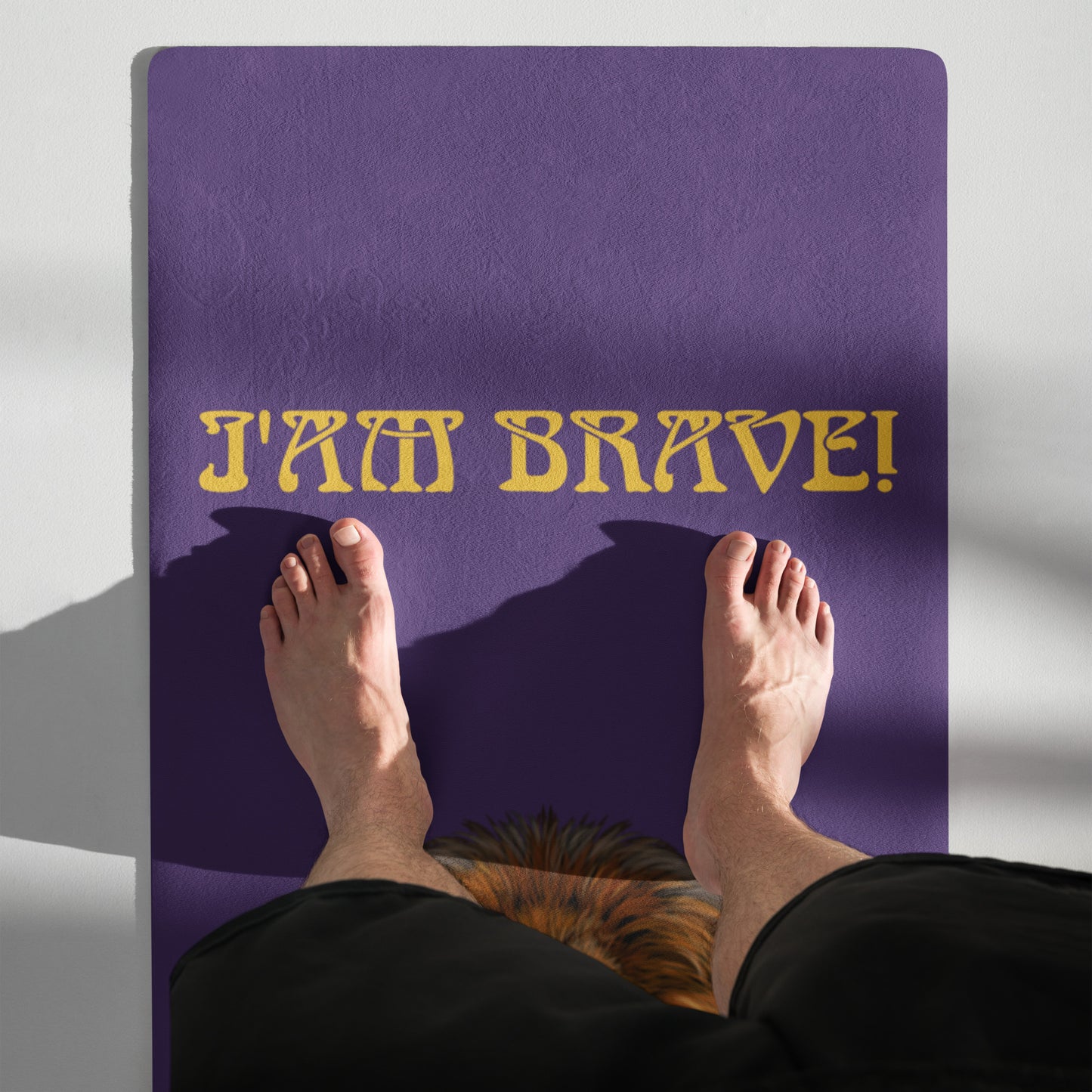 “I’AM BRAVE!”Purple Yoga Mat W/Yellow Font