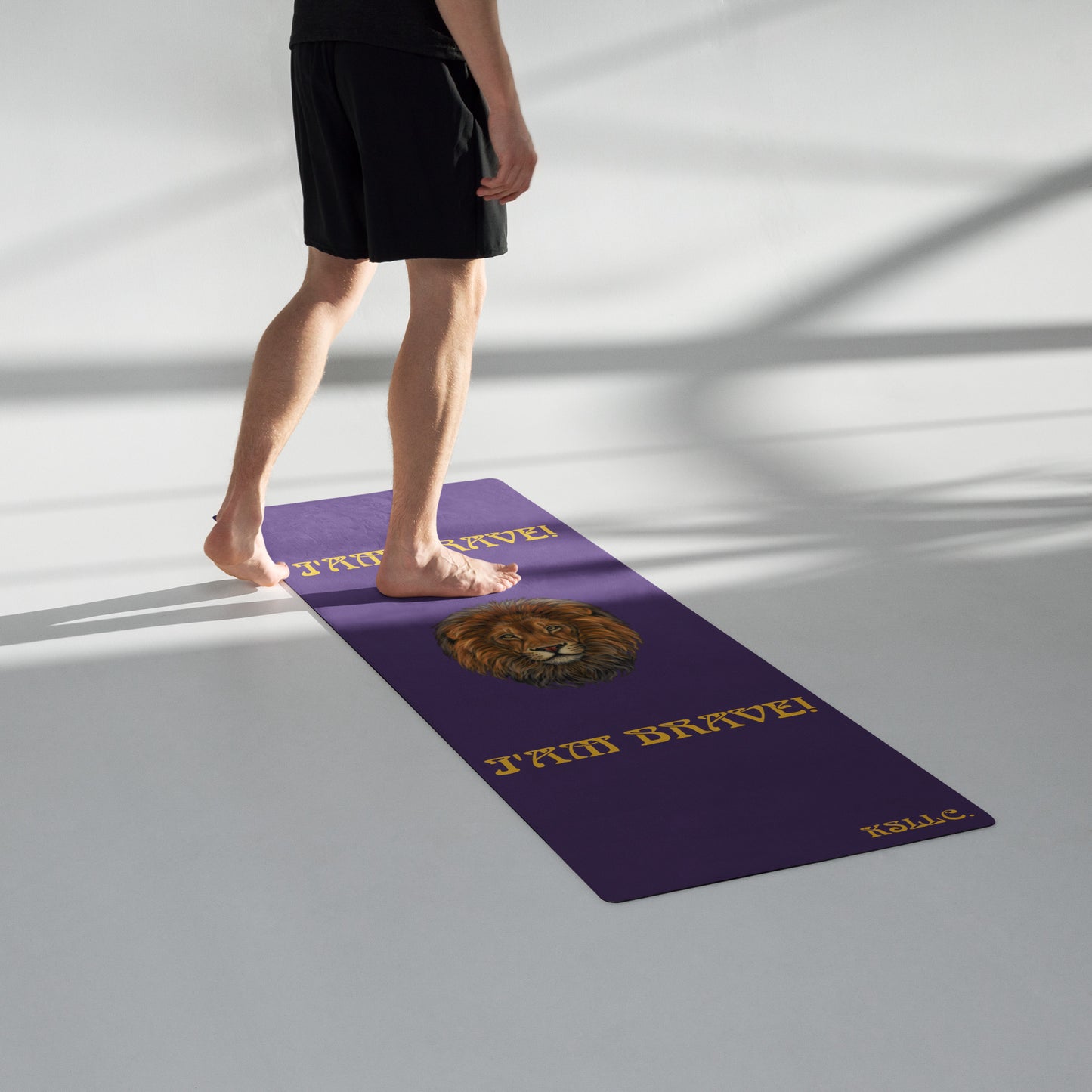 “I’AM BRAVE!”Purple Yoga Mat W/Yellow Font