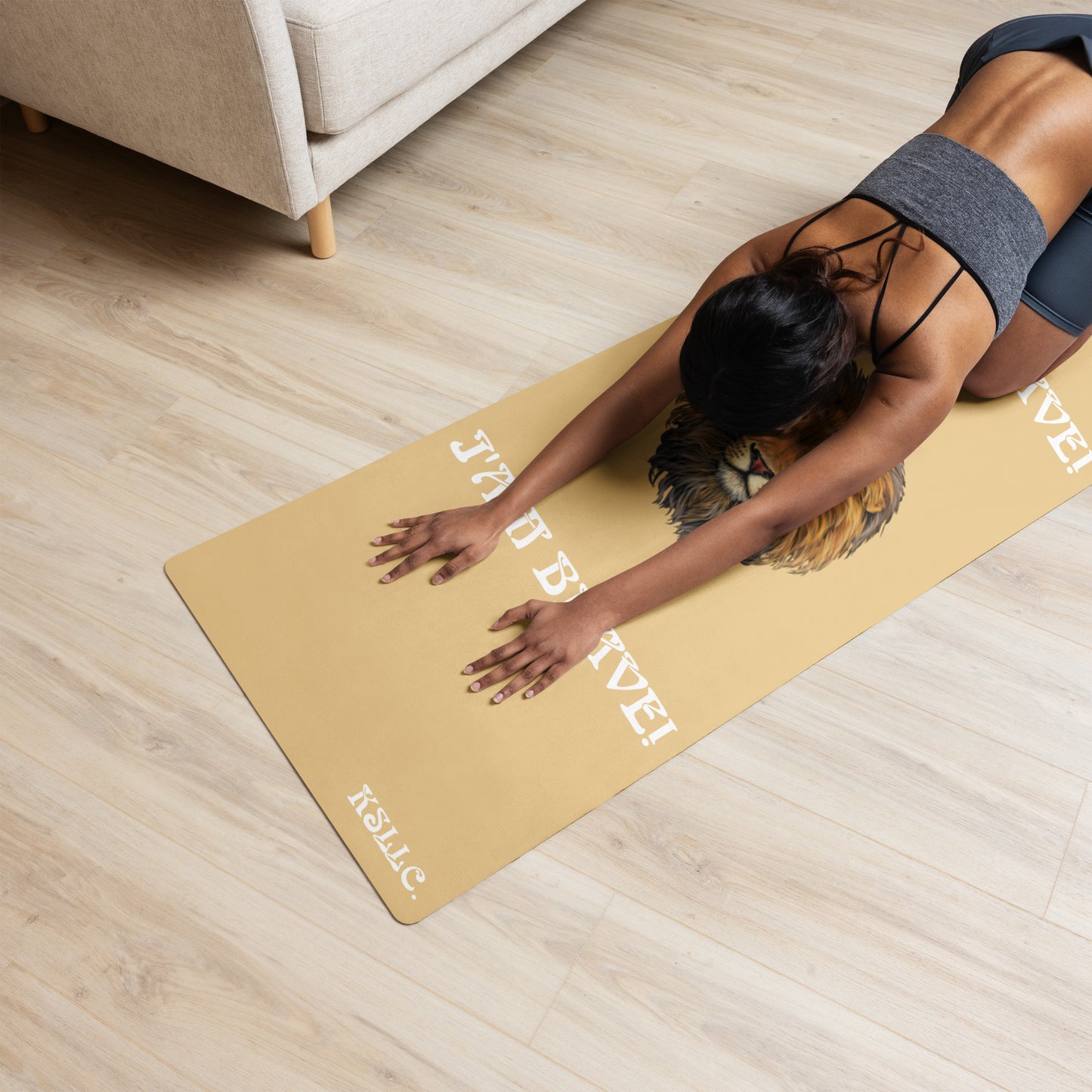 “I’AM BRAVE!”Fawn Yoga Mat W/White Font