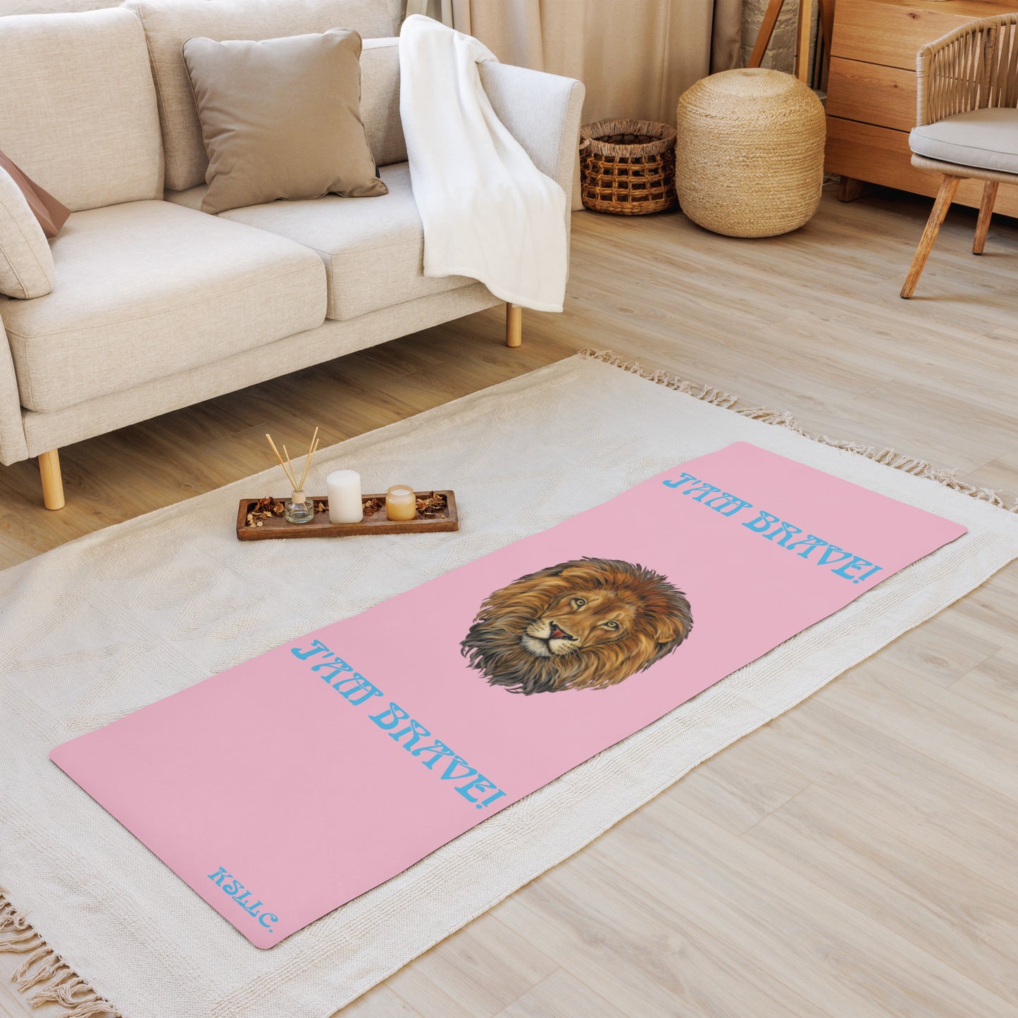 “I’AM BRAVE!”Cotton Candy Yoga Mat W/SkyBlue Font