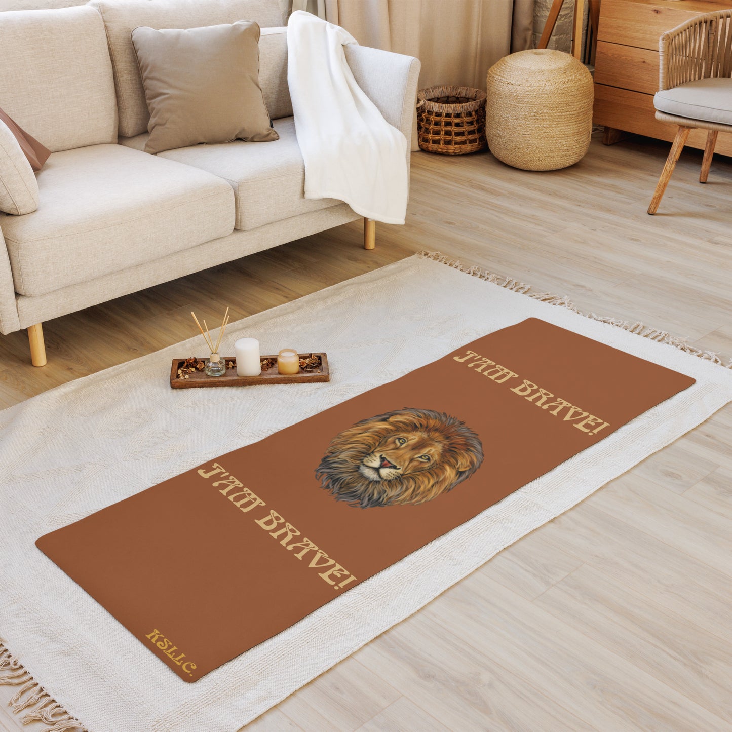 “I’AM BRAVE!”Brown Yoga Mat W/Fawn Font