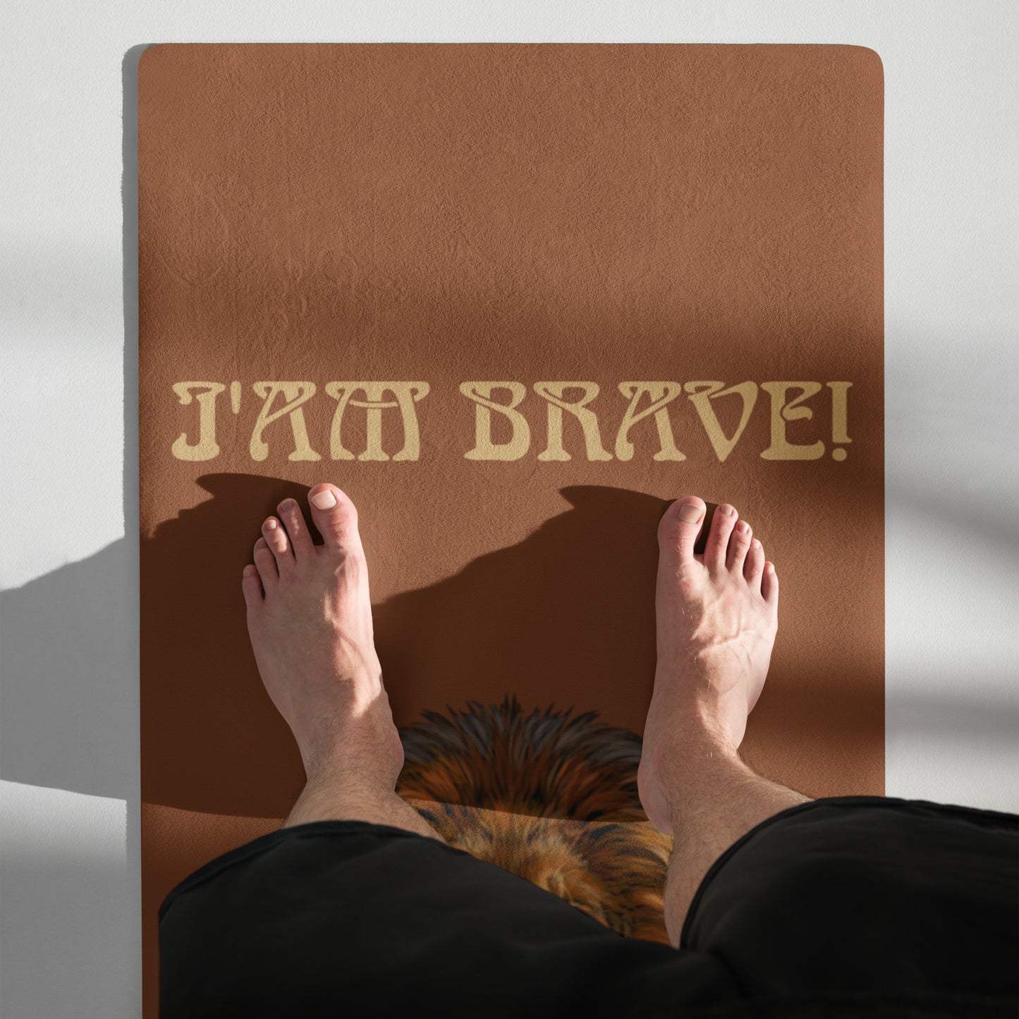 “I’AM BRAVE!”Brown Yoga Mat W/Fawn Font