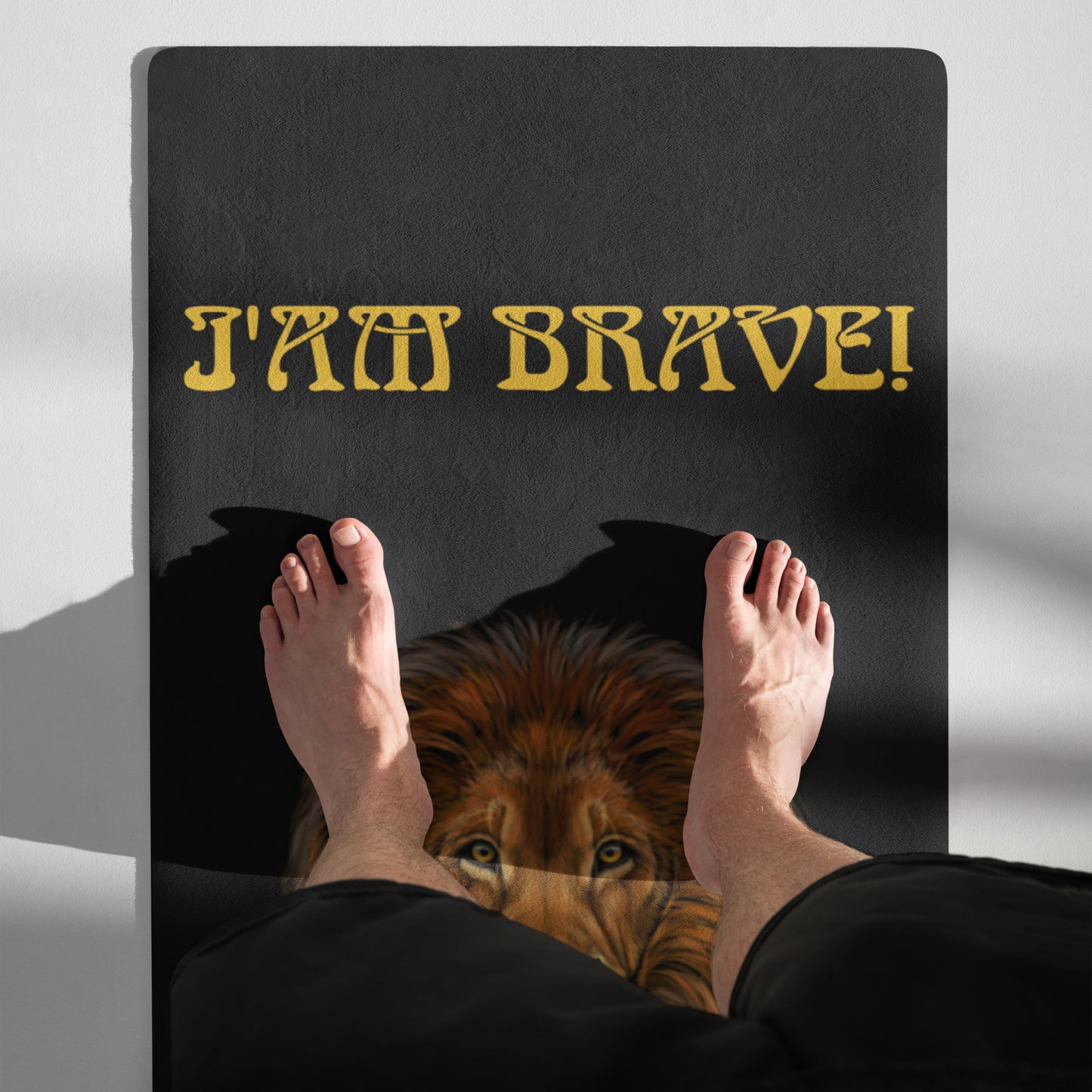 “I’AM BRAVE!”Black Yoga Mat W/Yellow Font