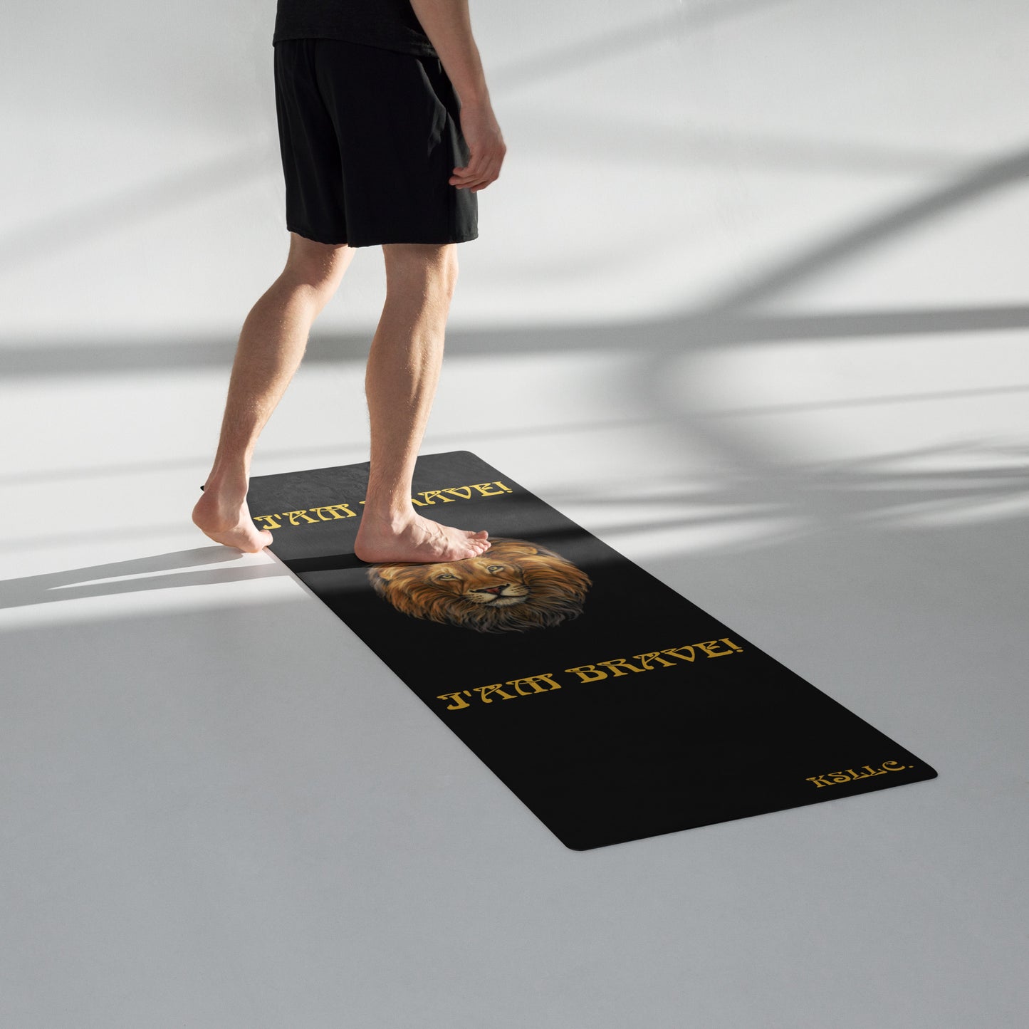 “I’AM BRAVE!”Black Yoga Mat W/Yellow Font