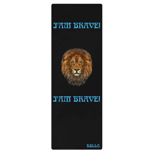 “I’AM BRAVE!”Black Yoga Mat W/SkyBlue Font