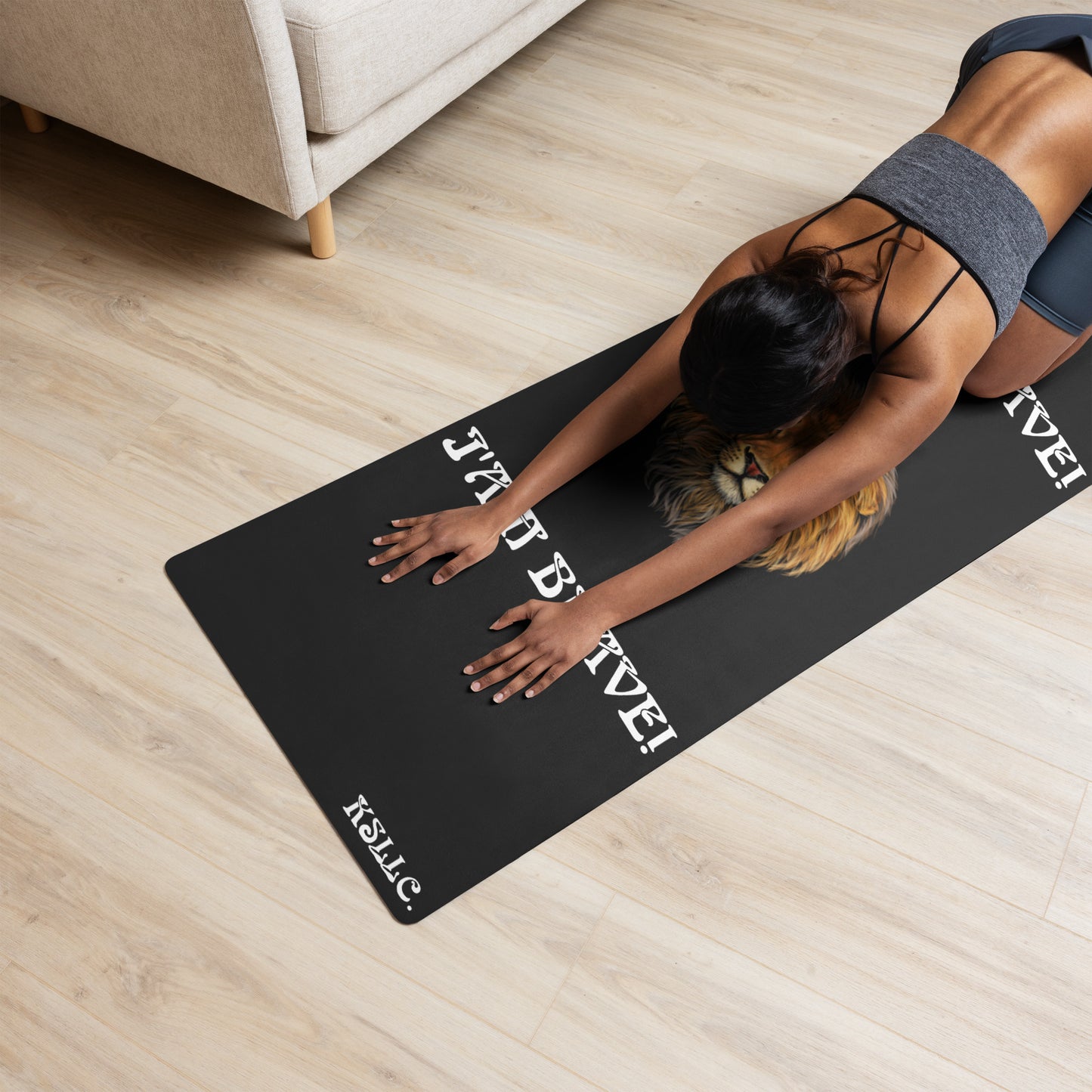 “I’AM BRAVE!”Black Yoga Mat W/White Font