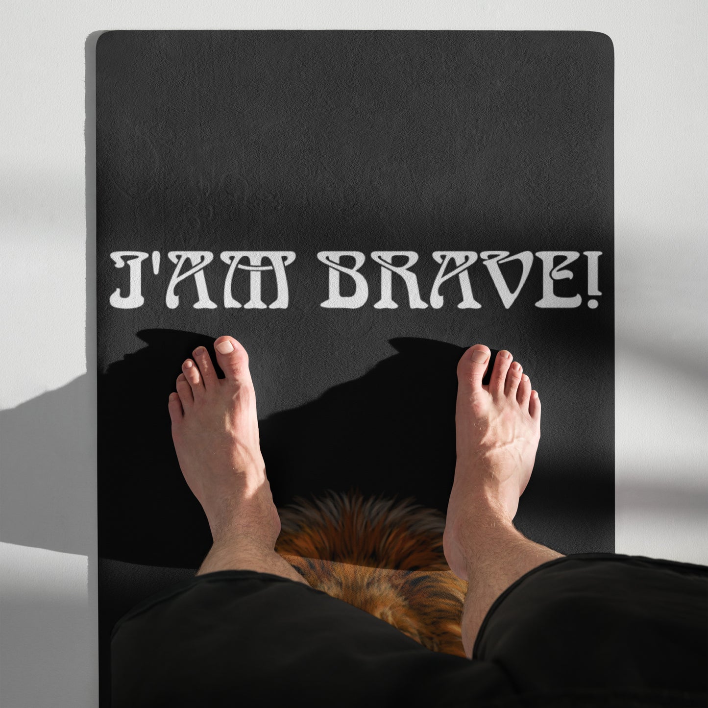 “I’AM BRAVE!”Black Yoga Mat W/White Font