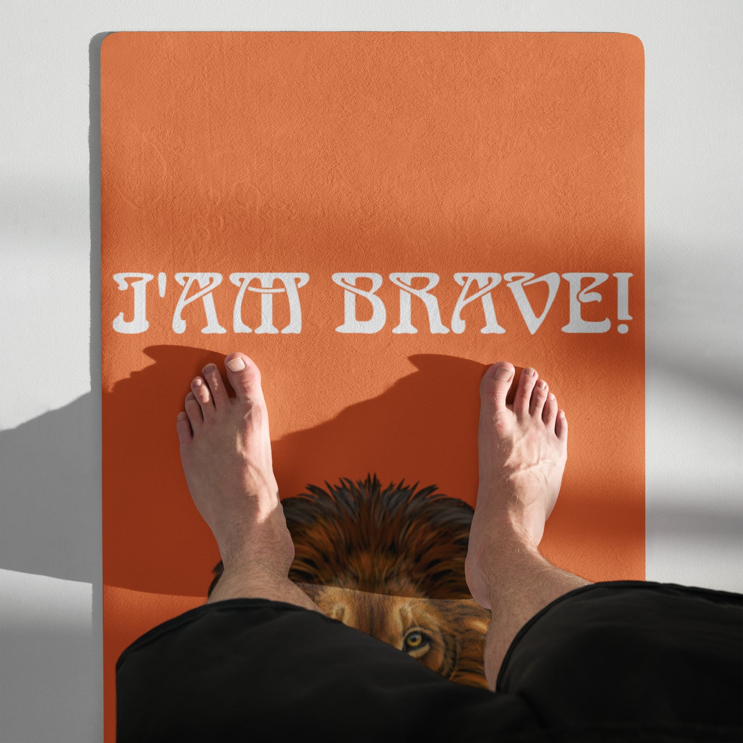 “I’AM BRAVE!”Orange Yoga Mat W/White Font