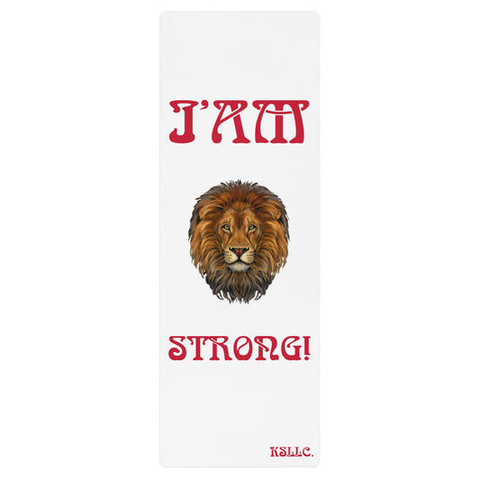 “I’AM STRONG!”White Yoga Mat W/Red Font