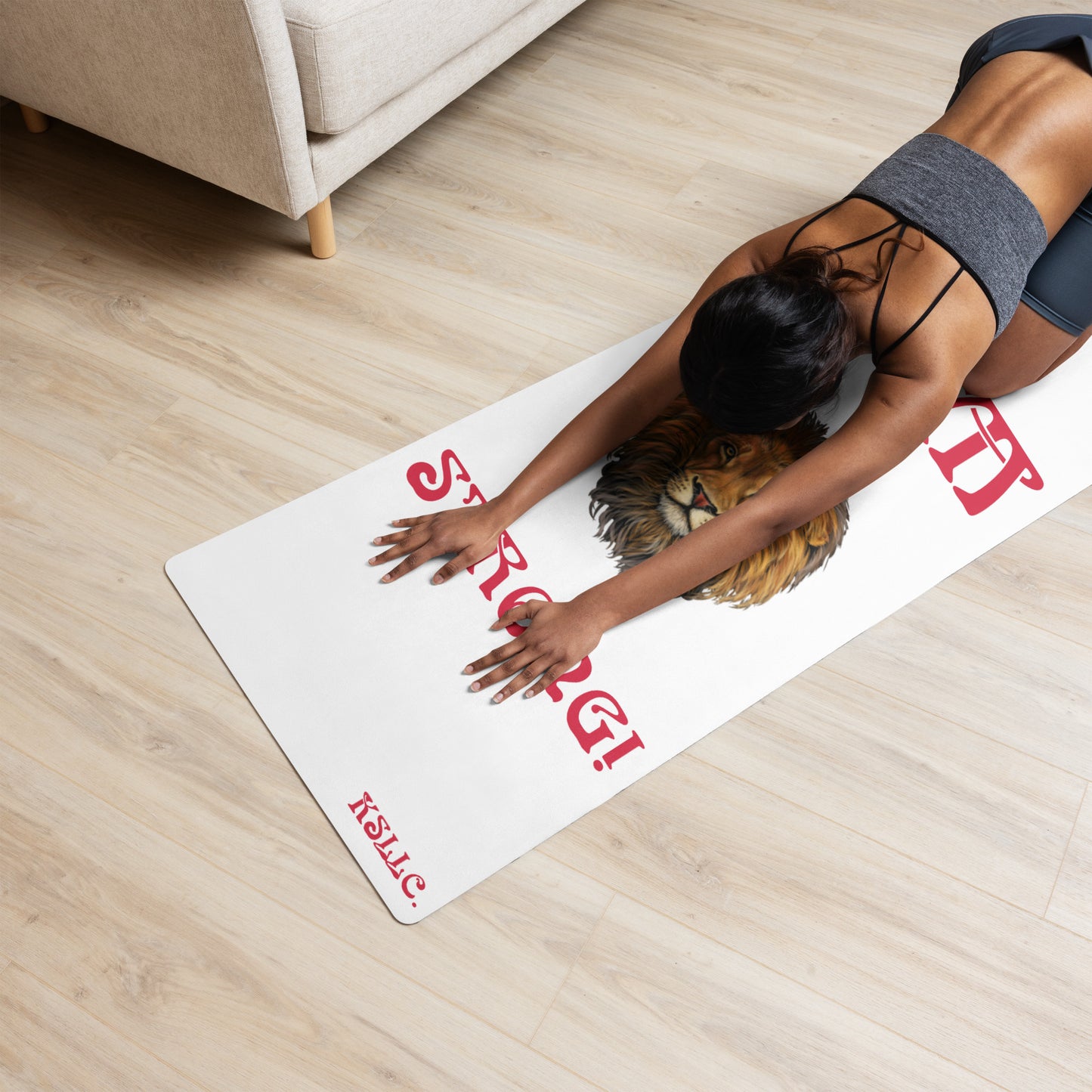 “I’AM STRONG!”White Yoga Mat W/Red Font