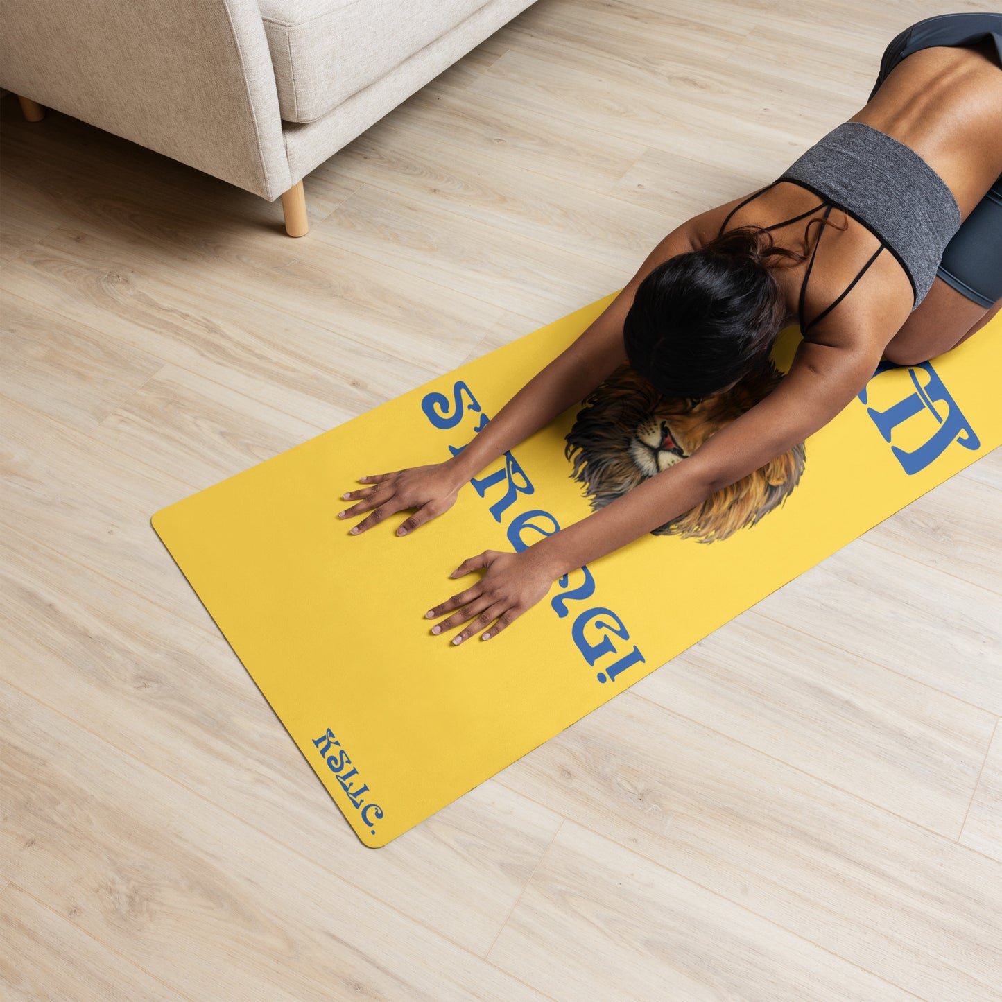 “I’AM STRONG!”Yellow Yoga Mat W/Blue Font