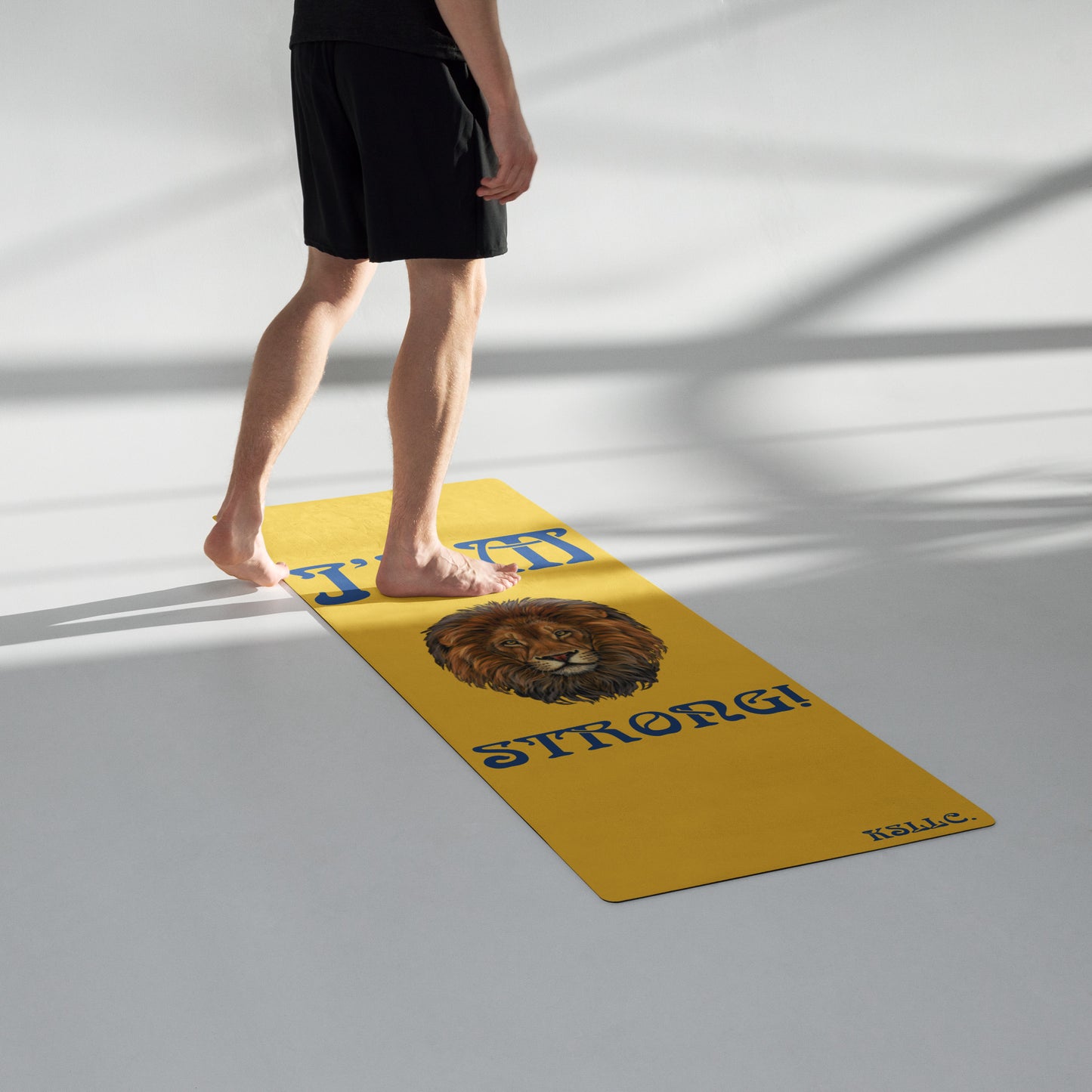 “I’AM STRONG!”Yellow Yoga Mat W/Blue Font